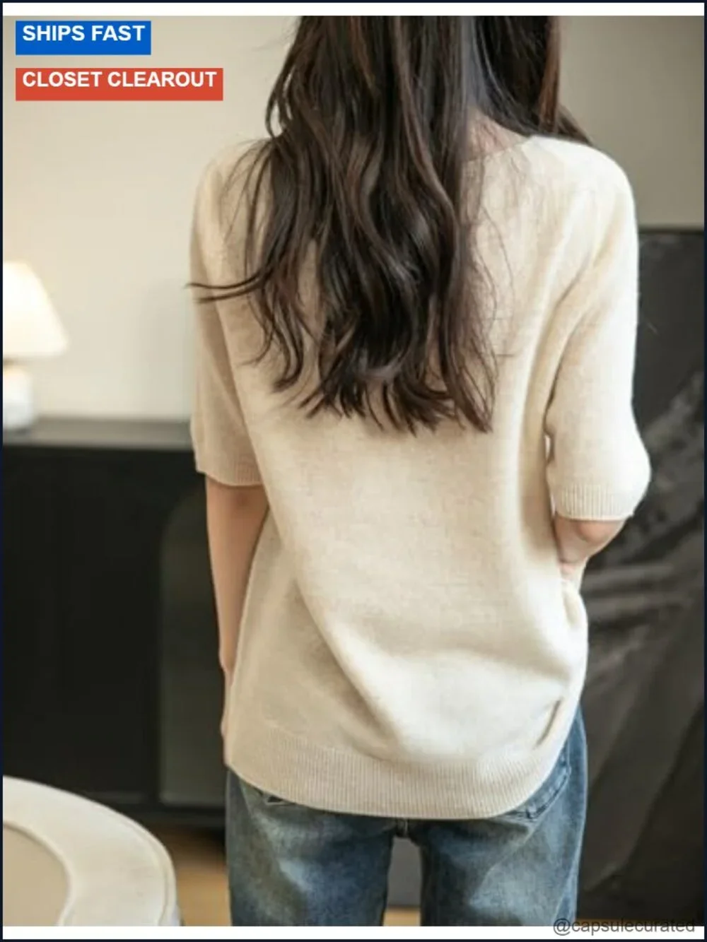 100% Merino Wool V-Neck Seamless Short Sleeve Sweater